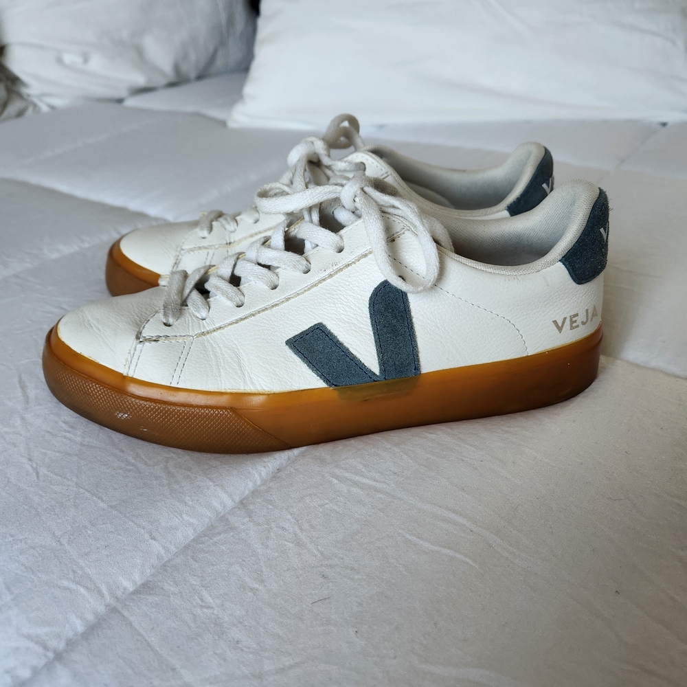 Veja White and Gray Sneakers with Gum Sole